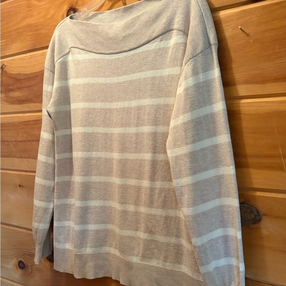 Chaps Tan and White Striped Blouse size M - Picture 1 of 8